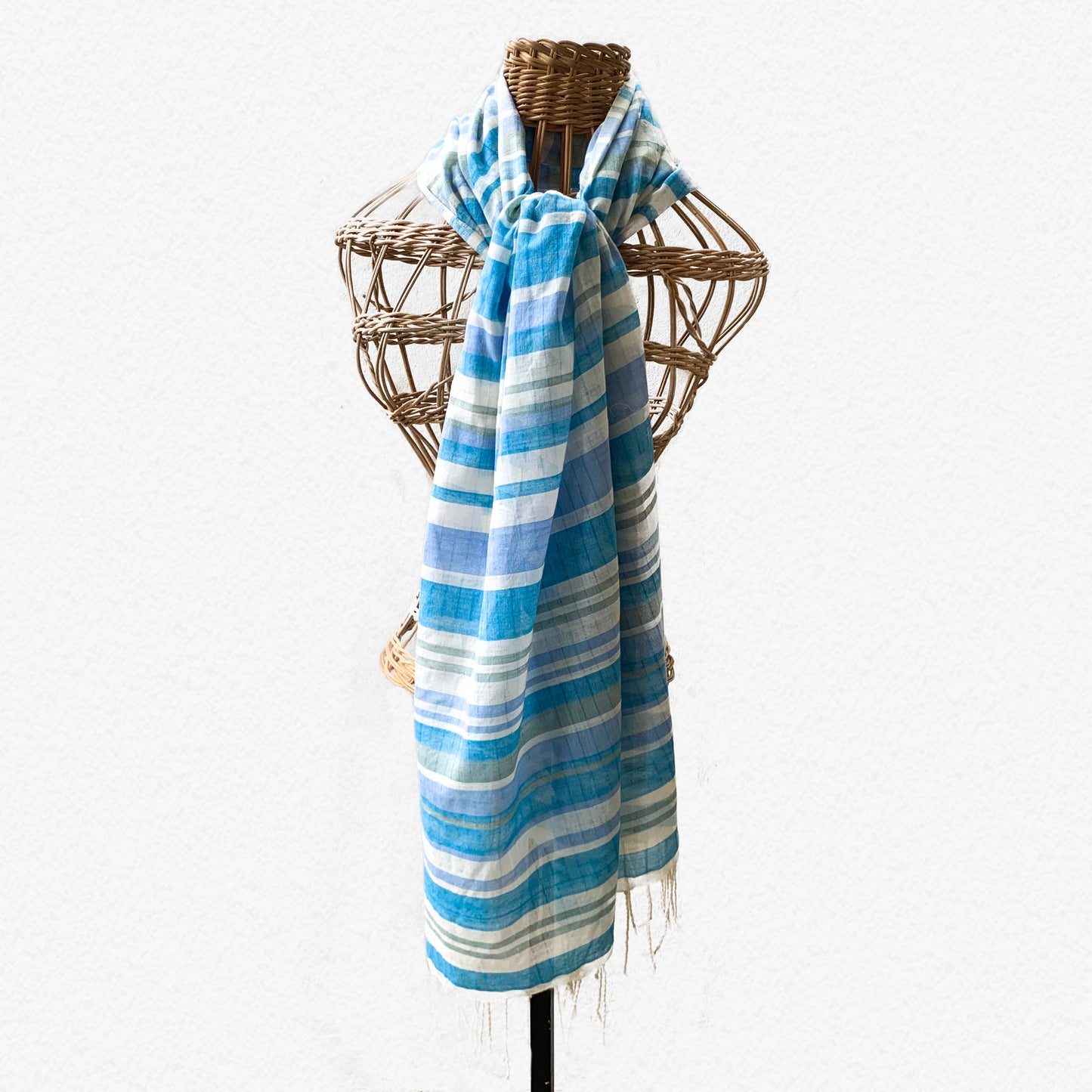 Handwoven Candy Stripe Blue Shaded Scarf