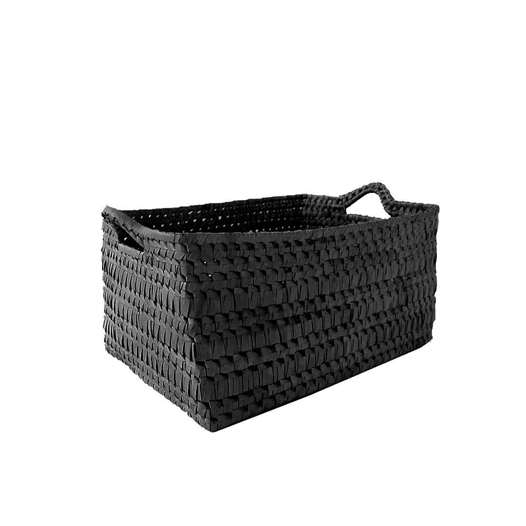 Handcrafted Rectangular Storage Basket with Handles Large - Black