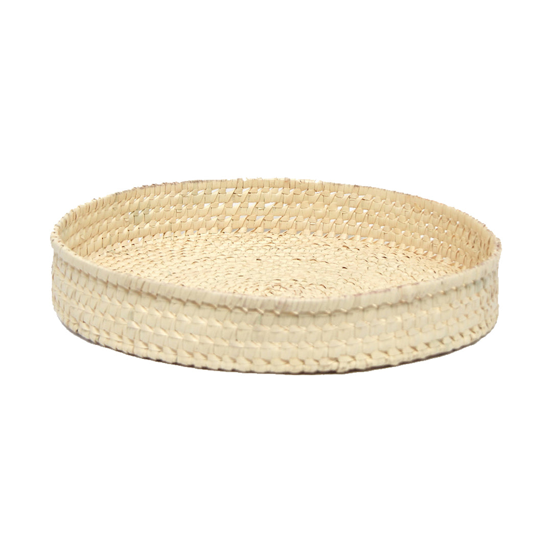 Handcrafted Palmyrah Circular Tray with metal -natural