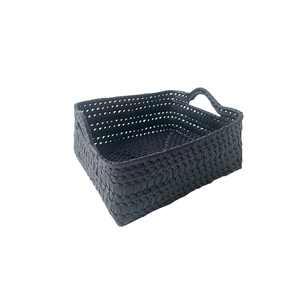 Handcrafted Rectangular Storage Basket with Handles Medium - Black