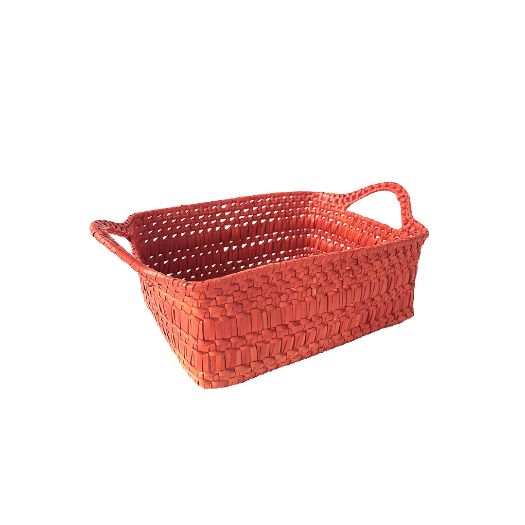 Handcrafted Rectangular Storage Basket with Handles Small - Rust