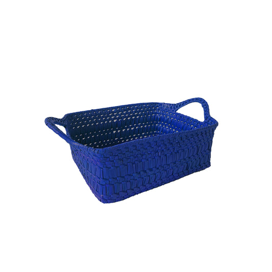 Handcrafted Rectangular Storage Basket with Handles Small - Blue