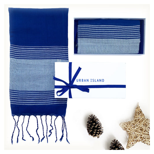 Hand-woven Navy Shawl in Gift Box