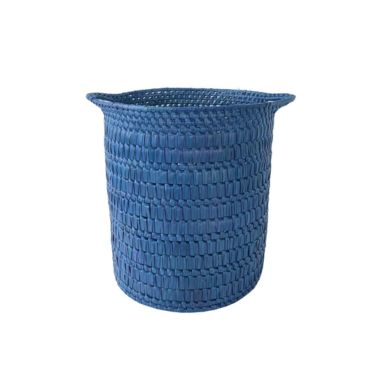 Handcrafted Large Bin with Handle - Blue