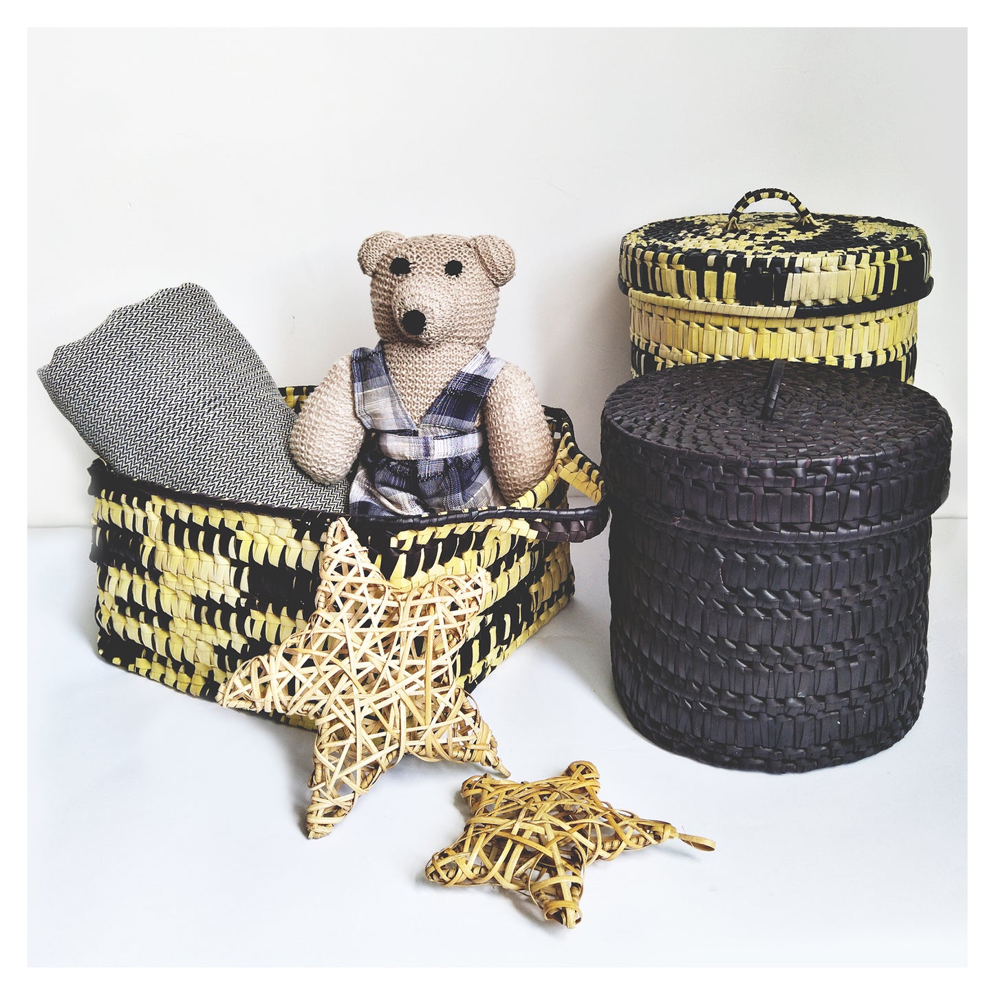 Multi-craft Gift - 1 Hand Woven Basket+ 1 handwoven throw + 1 Teddy Bear
