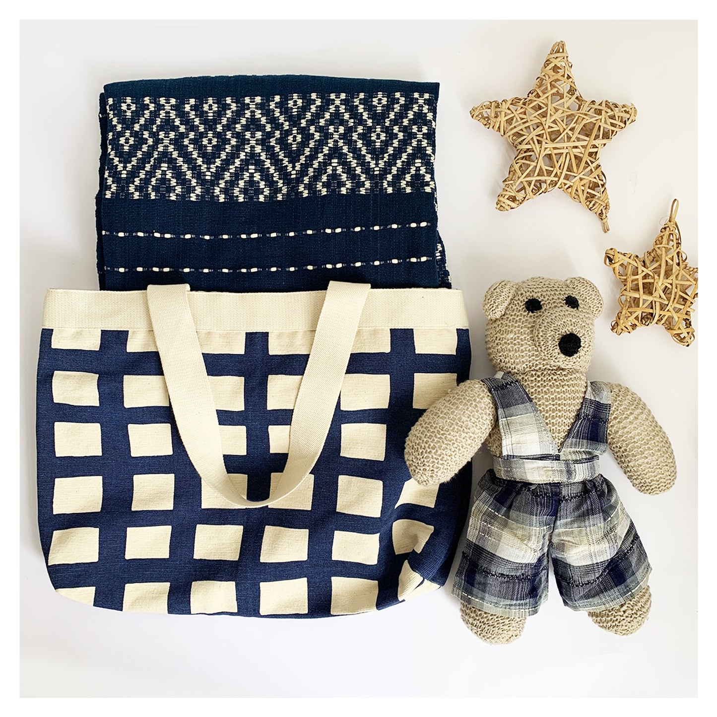 Multi Craft Gift Combination (Hand woven Throw + Bag + Teddy Bear Combination)